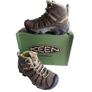 KEEN Voyageur Hiking Boots Women's 8 Mid Top All terrain Leather Brown Yellow